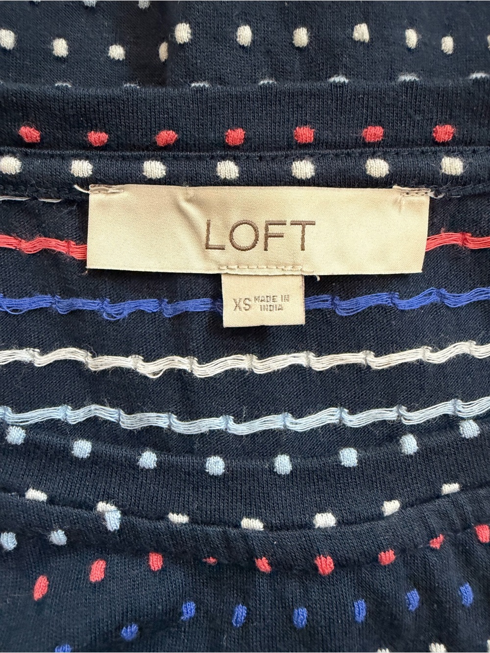 Loft Texture Navy Polka Dot Tie-Waist Dress 100% Cotton XS - Picture 6 of 7